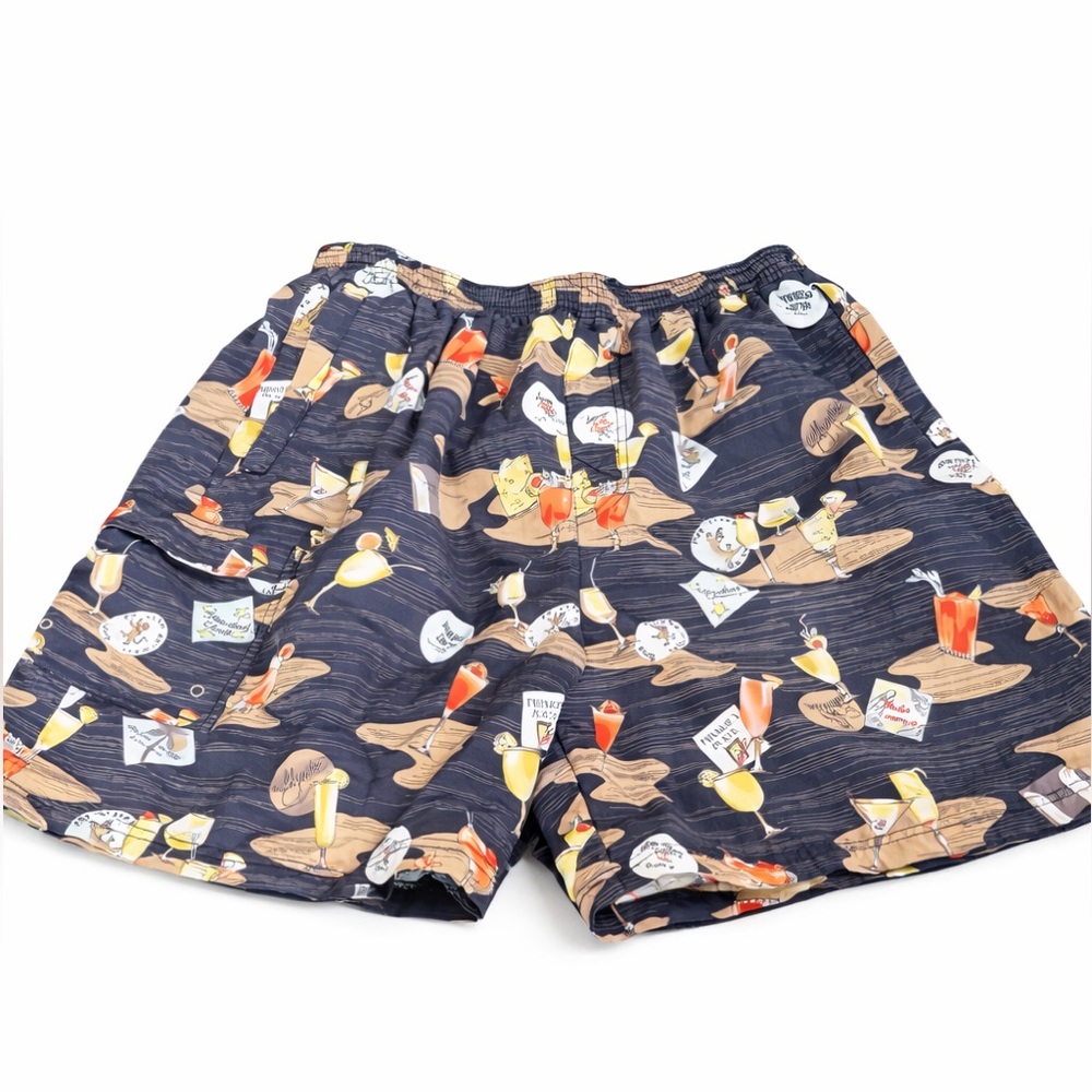 Tori Richard Men’s Tiki Cocktail Print Swim Trunks 2XL Hawaiian